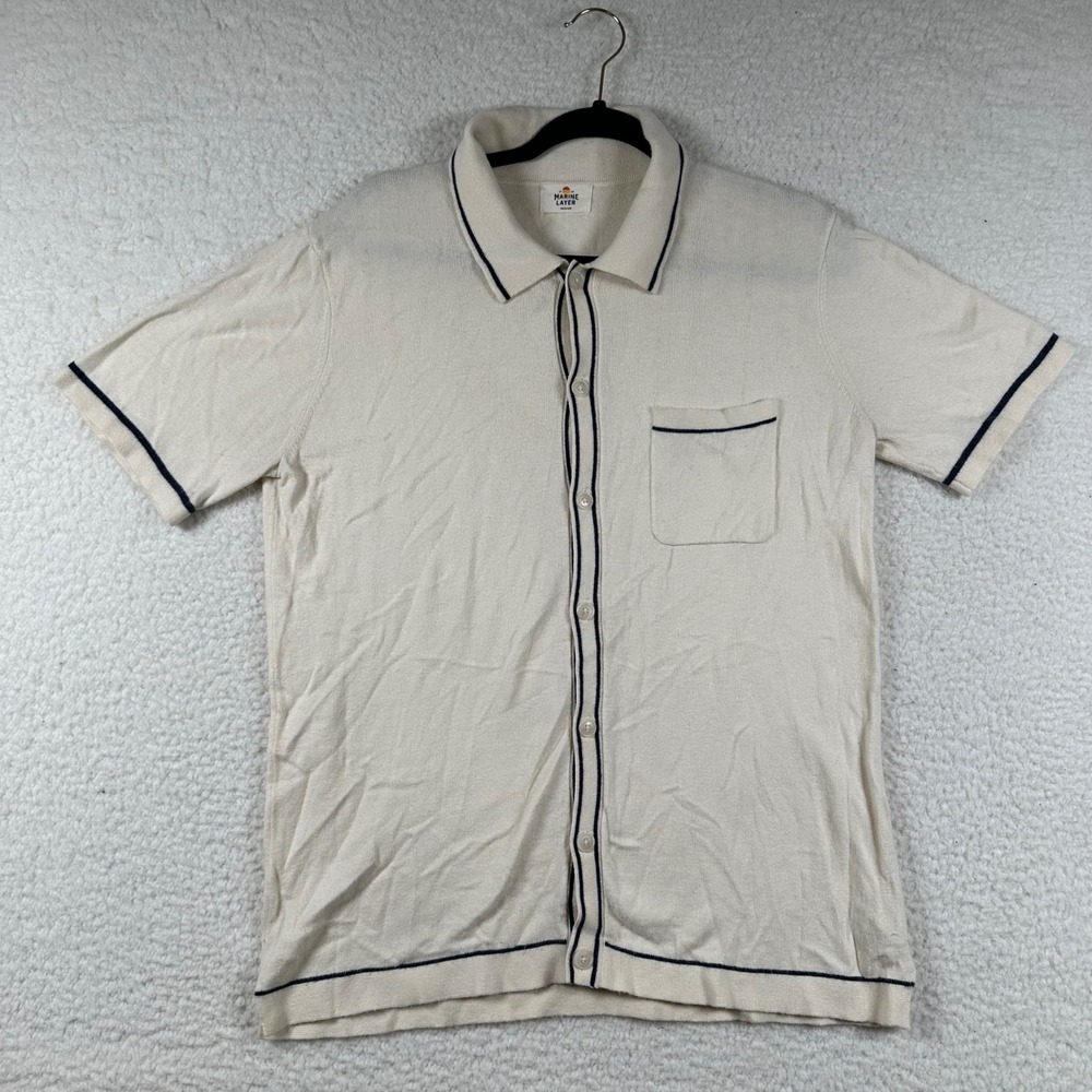 Marine Layer Knit Button Down Polo Shirt Mens Polo M Cream Nautical Old Money